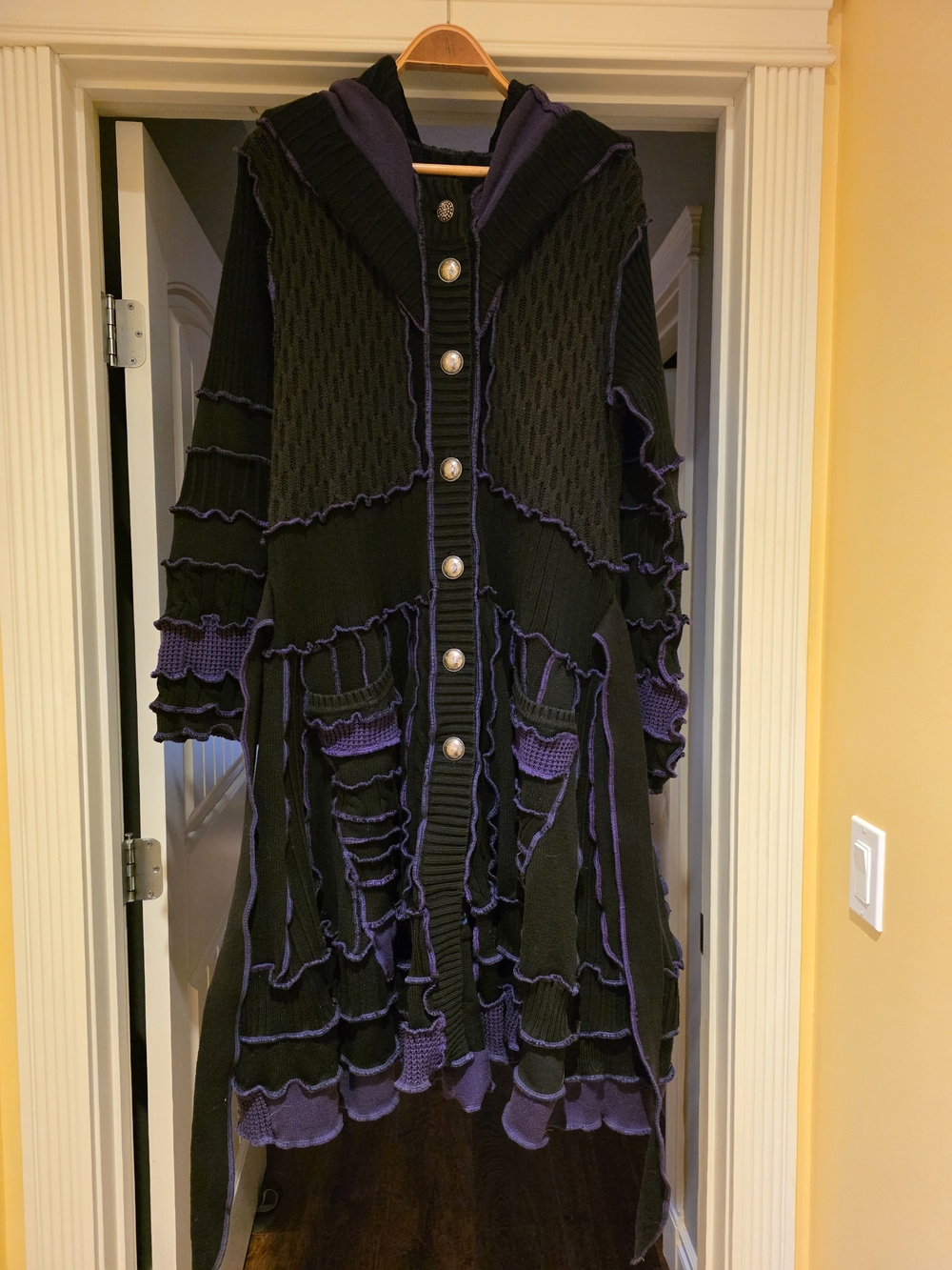 Long, Hooded, Custom Made Fairy Sweater - Black & Purple